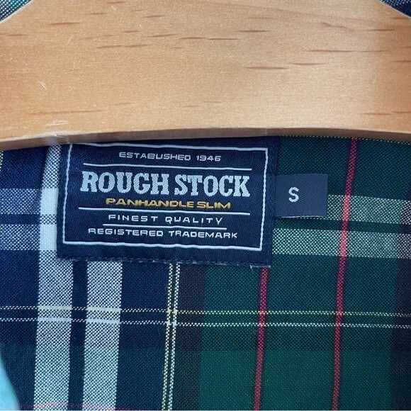 Rough Stock Panhandle Slim Green Blue Red Plaid Long Sleeve Button Down - EUC - Picture 3 of 10